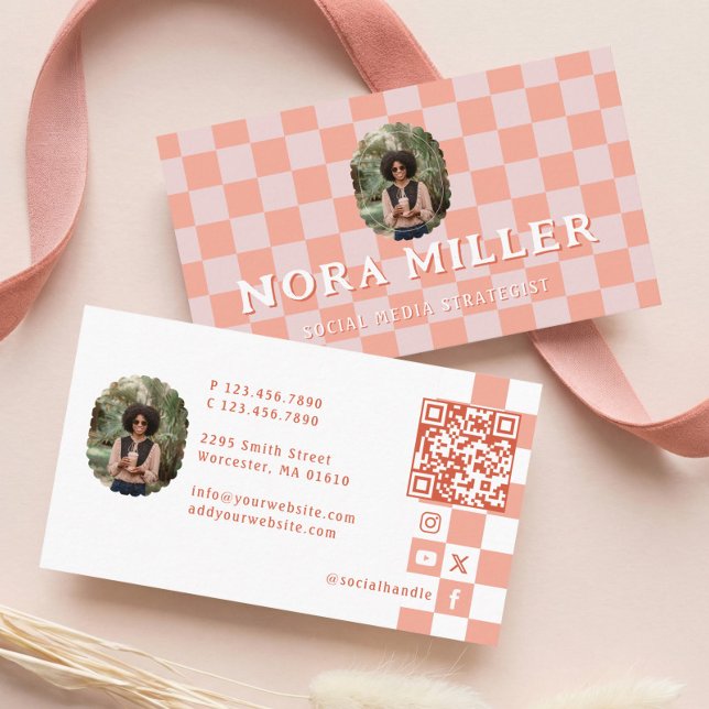  Checkered Content Creator Blogger Photo QR Code Business Card (Checkered Content Creator Blogger Photo QR Code Business Card)