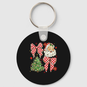 Checkered Coquette Bow Santa Claus Christmas Holid Key Ring