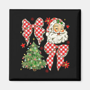 Checkered Coquette Bow Santa Claus Christmas Holid Magnet