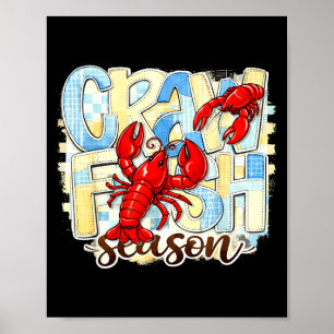 Checkered crawfish season funny louisiana seafood poster