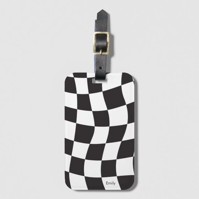 Checkered Custom Name Luggage Tag (Front Vertical)