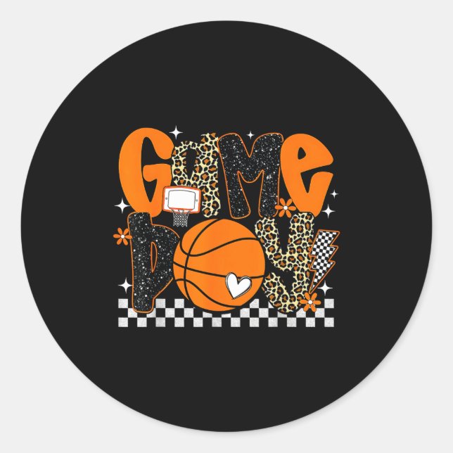 Checkered Game Day Basketball Srts Lover Men Women Classic Round Sticker (Front)