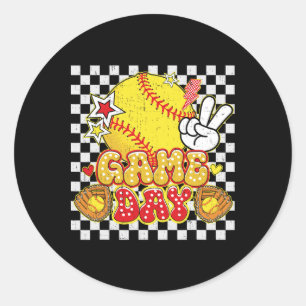 Checkered Game Day Cute Coquette Bow Softll Women Classic Round Sticker