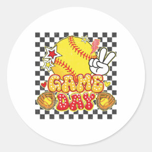 Checkered Game Day Cute Coquette Bow Softll Women Classic Round Sticker