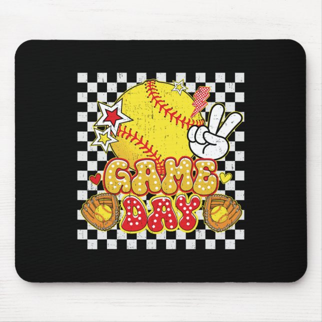 Checkered Game Day Cute Coquette Bow Softll Women  Mouse Pad (Front)