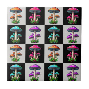 Checkered Geometric Mushroom Tile