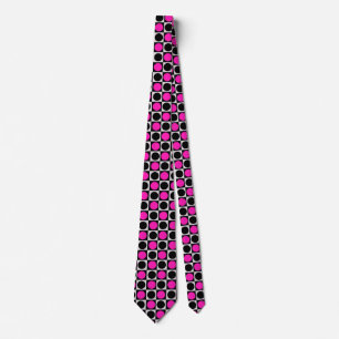 Checkered Geometric Pink Black Circle Polka Dots  Tie