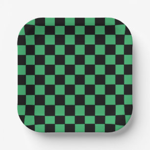 Checkered Green and Black Paper Plate