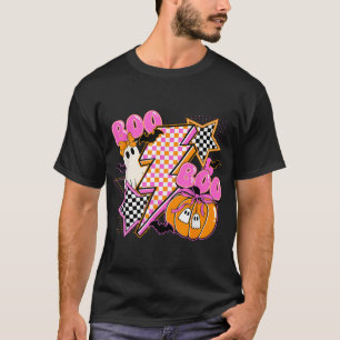 Checkered Halloween Boo Ghost Pumpkin Spooky  T-Shirt