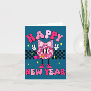 Checkered Happy New Year 2026 Disco Ball New Year Card