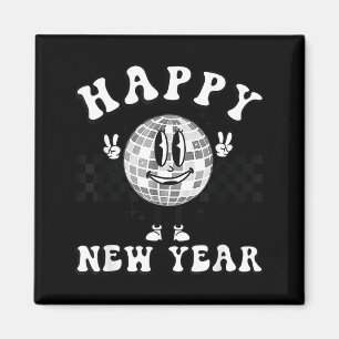 Checkered Happy New Year 2026 Disco Ball New Year  Magnet