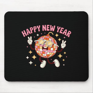 Checkered Happy New Year 2026 Disco Ball New Year  Mouse Pad