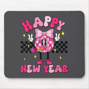 Checkered Happy New Year 2026 Disco Ball New Year Mouse Pad