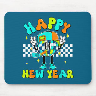 Checkered Happy New Year 2026 Disco Ball New Year Mouse Pad