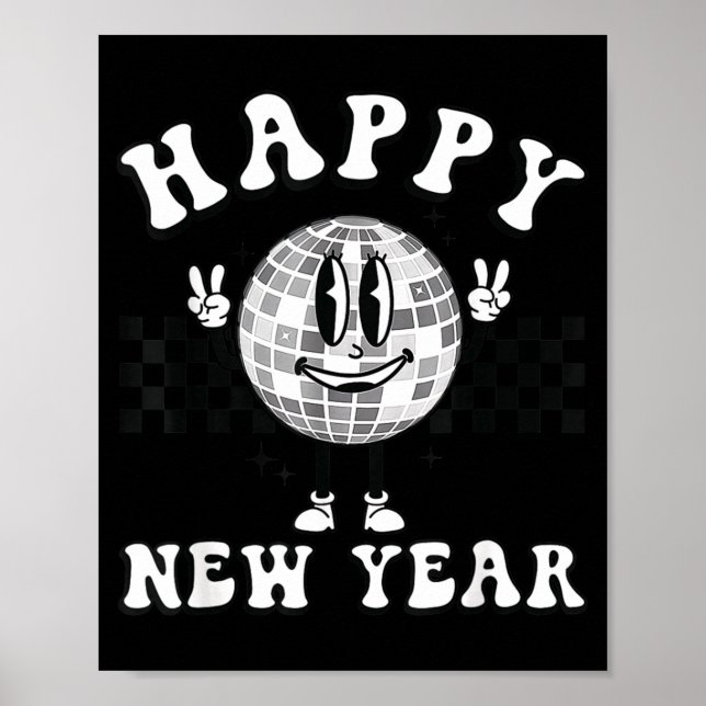Checkered Happy New Year 2026 Disco Ball New Year  Poster (Front)