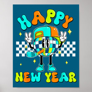 Checkered Happy New Year 2026 Disco Ball New Year  Poster