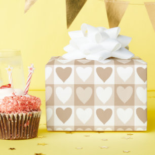 Checkered Heart Beige Wrapping Paper