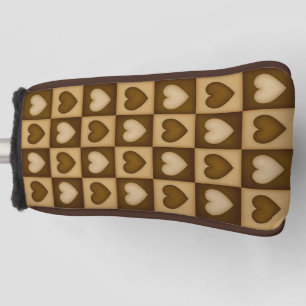 Checkered Hearts in Brown Toffee Golf Head Cover