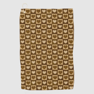 Checkered Hearts in Brown Toffee Golf Towel