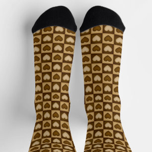 Checkered Hearts in Brown Toffee Socks