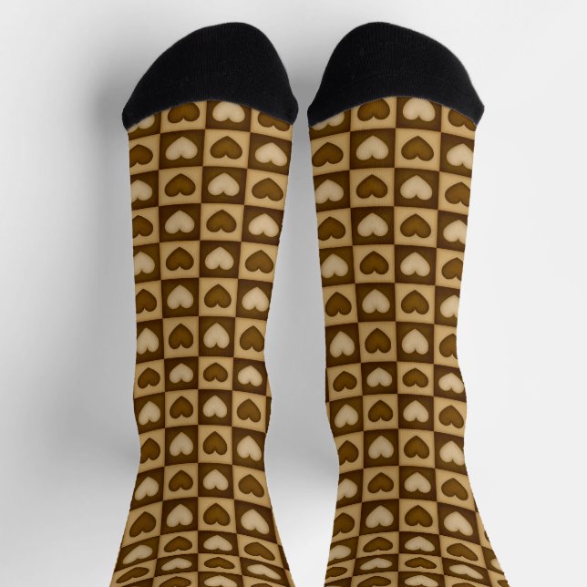 Checkered Hearts in Brown Toffee Socks (Top)