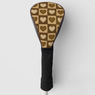 Checkered Hearts in Toffee Brown Golf Head Cover