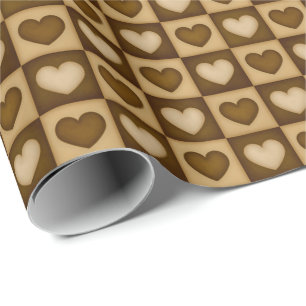 Checkered Hearts in Toffee Brown Wrapping Paper