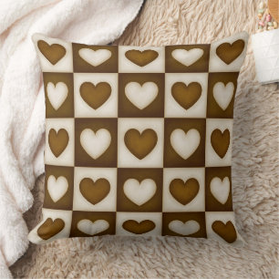 Checkered Hearts in Warm Cocoa Cushion