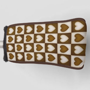 Checkered Hearts in Warm Cocoa Golf Head Cover