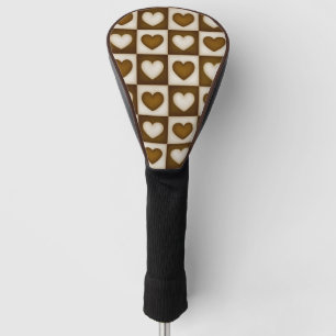 Checkered Hearts in Warm Cocoa Golf Head Cover