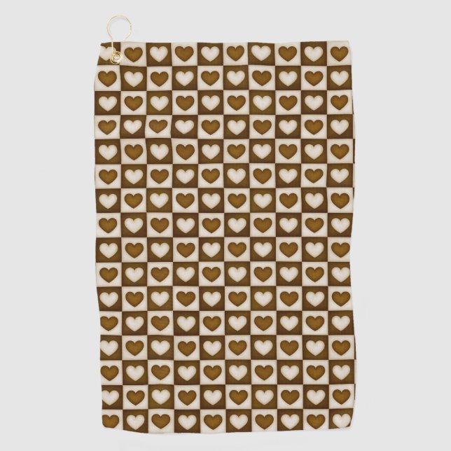 Checkered Hearts in Warm Cocoa Golf Towel (Front)