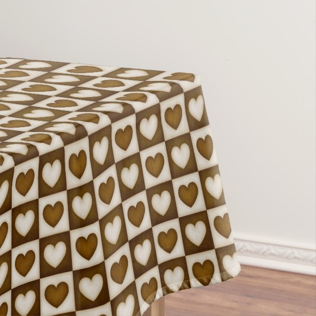 Checkered Hearts in Warm Cocoa Tablecloth (In Situ)