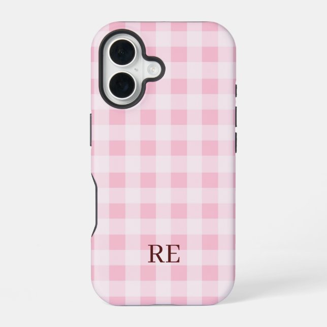 Checkered Initials Custom iPhone 16 Case (Back)