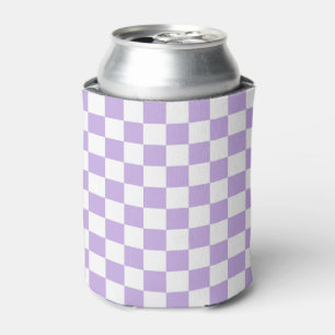 Checkered Lavender and White Can Cooler
