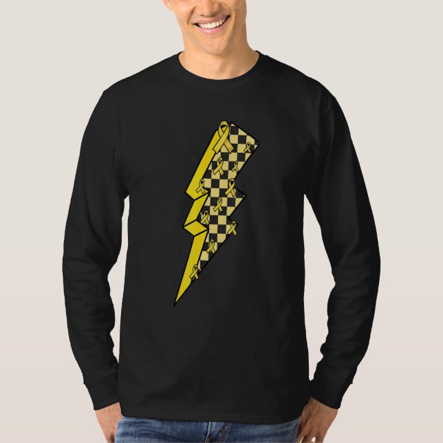 Checkered Lightning Yellow Ribbon Spina Bifida Awa T-Shirt (Front)