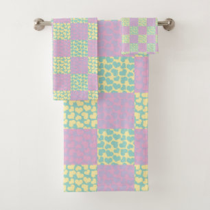 Checkered Love-Pastel Pink, Yellow, Purple & Green Bath Towel Set