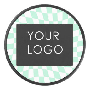 Checkered Mint Customizable Business Add Logo Hockey Puck
