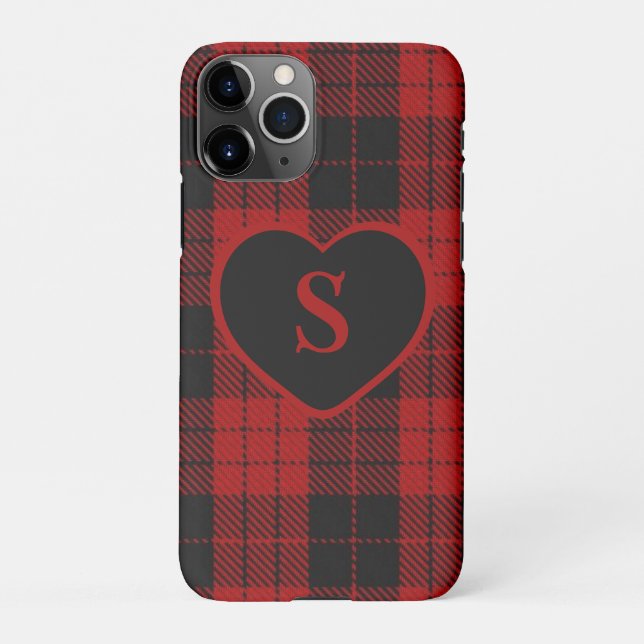 Checkered Monogram Christmas Red Buffalo Plaid iPhone Case (Back)