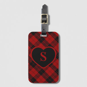 Checkered Monogram Christmas Red Buffalo Plaid Luggage Tag