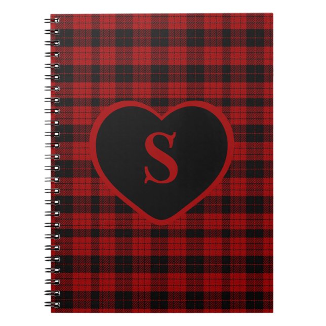 Checkered Monogram Christmas Red Buffalo Plaid Notebook (Front)