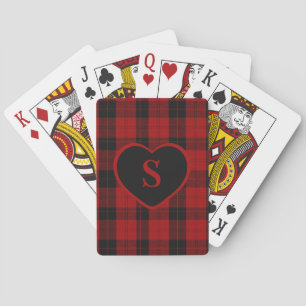 Checkered Monogram Christmas Red Buffalo Plaid Playing Cards