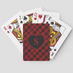 Checkered Monogram Christmas Red Buffalo Plaid Playing Cards