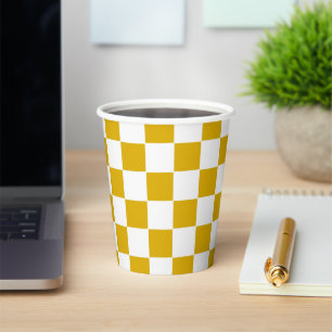 Checkered mustard yellow and White Paper Cups