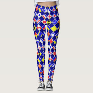 Checkered Nautical Signal Flags Navy Blues Leggings