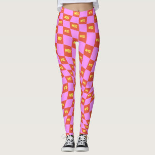 checkered neon pink orange yellow modern retro  leggings