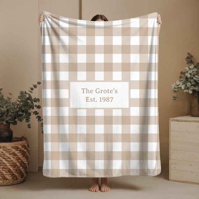 Checkered Neutral Beige Sherpa Blanket Family Name (Creator Uploaded)