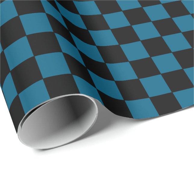 Checkered Ocean blue and Black  Wrapping Paper (Roll Corner)