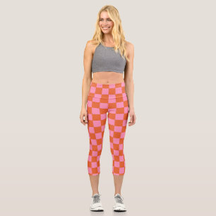 Checkered Orange and Pink  Capri Leggings