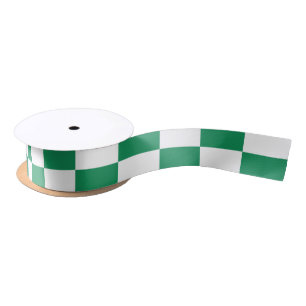 Checkered Pattern in Kelly Green and White Satin Ribbon