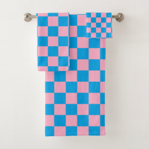 Checkered Pink and Turquoise Bath Towel Set